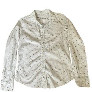 Frank & Eileen Barry Crinkle Cotton Shirt Small S Palm Tree Print Made USA